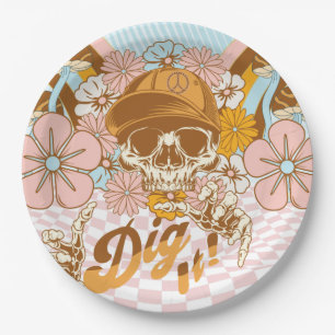 Retro Skeleton Botanical Florals Party Paper Plate