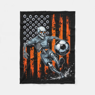 Retro Skeleton Playing Soccer Usa Flag Spooky Hall Fleece Blanket
