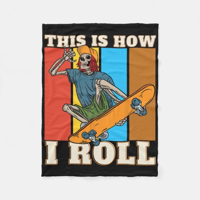 Retro Skeleton Skateboarding Shirt For Skaters Ska Fleece Blanket (Front)