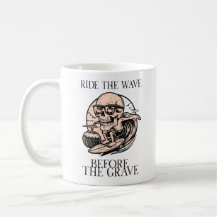 Retro Skeleton Surfing Ride The Wave Before Coffee Mug