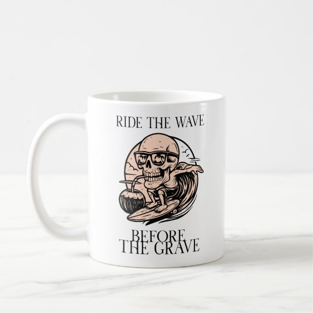 Retro Skeleton Surfing Ride The Wave Before  Coffee Mug (Left)