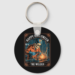 Retro Skeleton Welder Happy Halloween Welding Key Ring