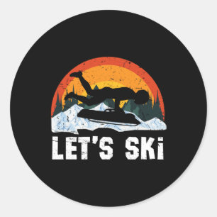 Retro Skeleton Winter Sports Sled Skeleton Racing Classic Round Sticker
