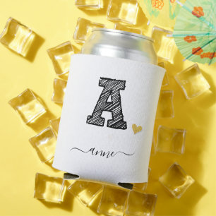 Retro Sketch Monogram Letter A, Can Cooler
