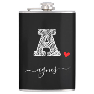 Retro Sketch Monogram Letter A, Flask