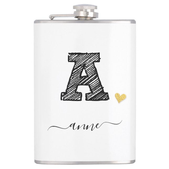 Retro Sketch Monogram Letter A, Flask (Front)