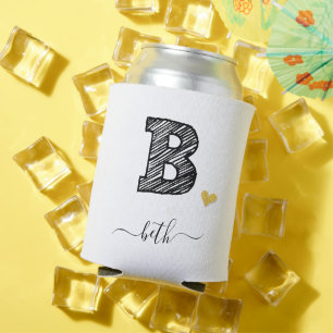 Retro Sketch Monogram Letter B, Can Cooler