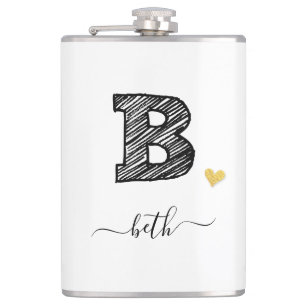 Retro Sketch Monogram Letter B, Flask