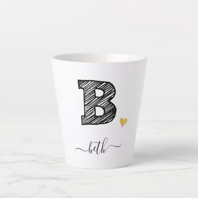 Retro Sketch Monogram Letter B, Latte Mug (Front)