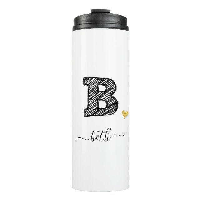 Retro Sketch Monogram Letter B, Thermal Tumbler (Front)
