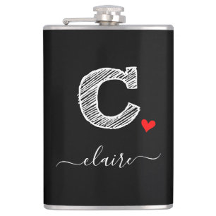 Retro Sketch Monogram Letter C, Flask
