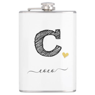 Retro Sketch Monogram Letter C, Flask