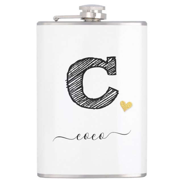 Retro Sketch Monogram Letter C, Flask (Front)