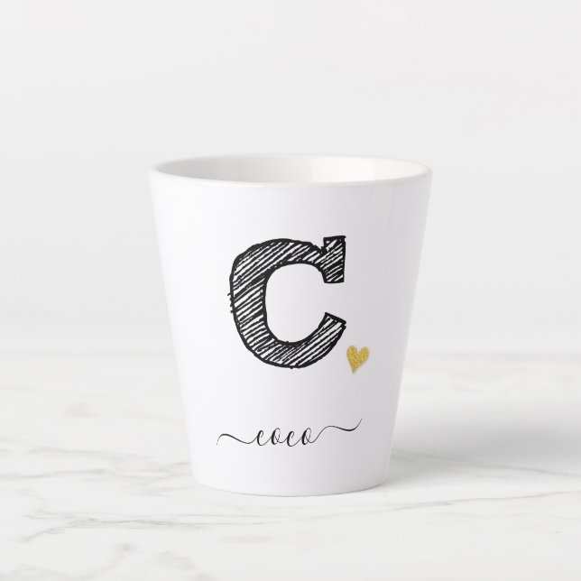 Retro Sketch Monogram Letter C, Latte Mug (Front)
