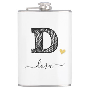 Retro Sketch Monogram Letter D, Flask