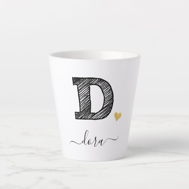 Retro Sketch Monogram Letter D, Latte Mug (Front)