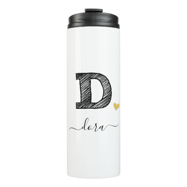 Retro Sketch Monogram Letter D, Thermal Tumbler (Front)