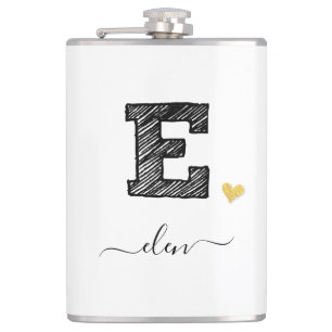 Retro Sketch Monogram Letter E, Flask