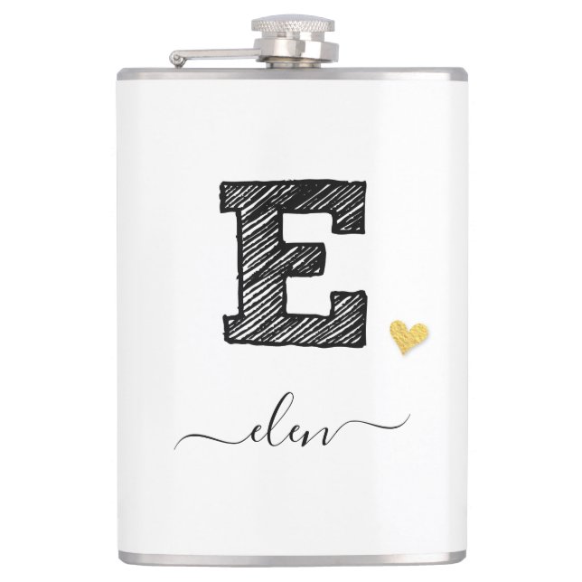 Retro Sketch Monogram Letter E, Flask (Front)