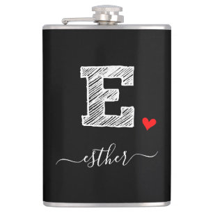 Retro Sketch Monogram Letter E, Flask