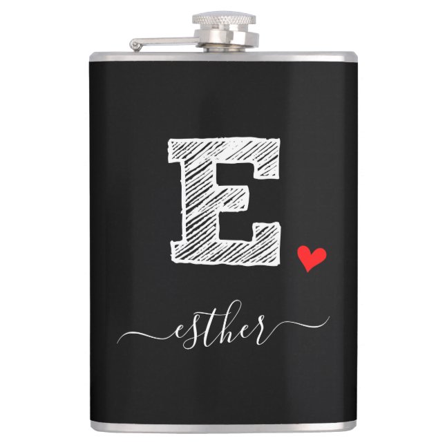 Retro Sketch Monogram Letter E, Flask (Front)