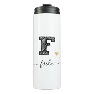 Retro Sketch Monogram Letter F, Thermal Tumbler