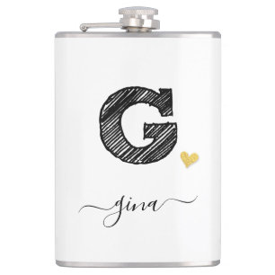 Retro Sketch Monogram Letter G, Flask