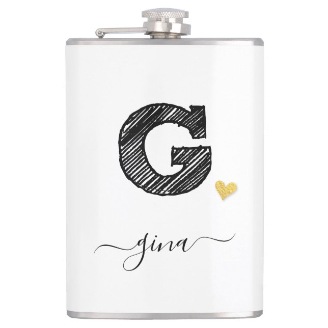 Retro Sketch Monogram Letter G, Flask (Front)