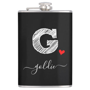 Retro Sketch Monogram Letter G, Flask