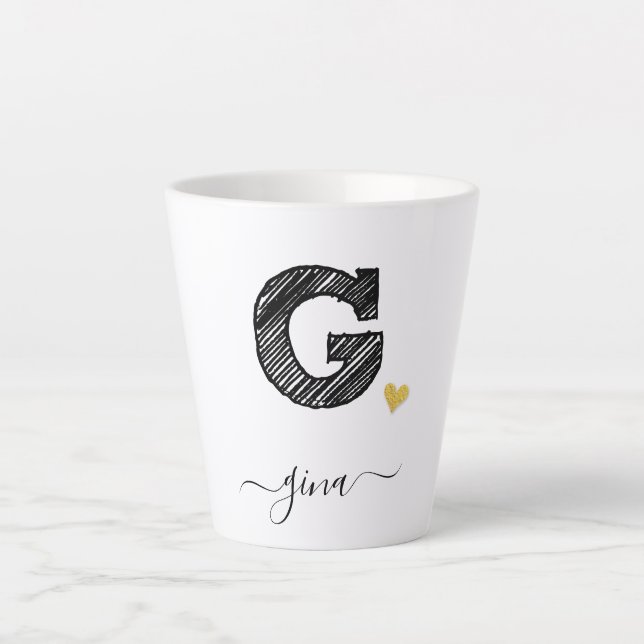 Retro Sketch Monogram Letter G, Latte Mug (Front)
