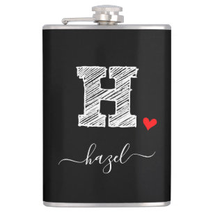 Retro Sketch Monogram Letter H, Flask