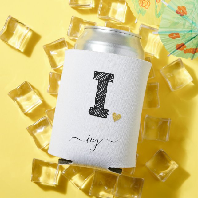 Retro Sketch Monogram Letter I, Can Cooler (In Situ Summer)