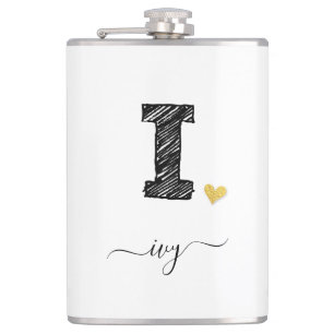 Retro Sketch Monogram Letter I, Flask