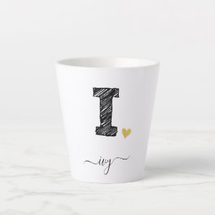 Retro Sketch Monogram Letter I, Latte Mug