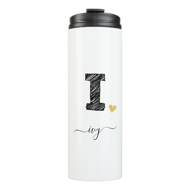 Retro Sketch Monogram Letter I, Thermal Tumbler (Front)