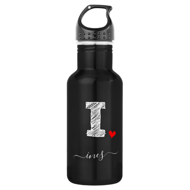 Retro Sketch Monogram Letter I, Water Bottle (Front)