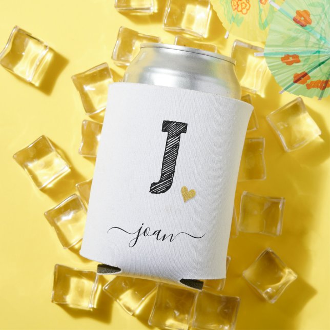 Retro Sketch Monogram Letter J, Can Cooler (In Situ Summer)