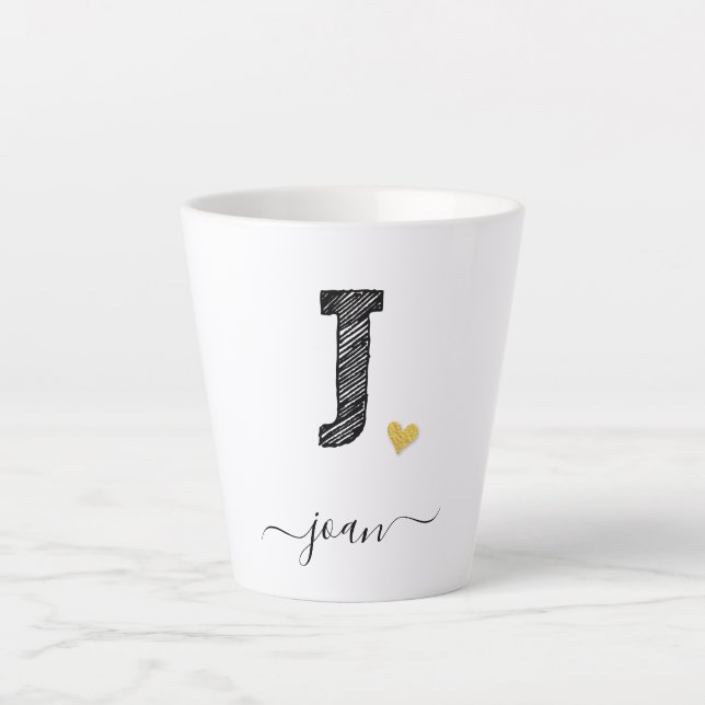 Retro Sketch Monogram Letter J, Latte Mug (Front)