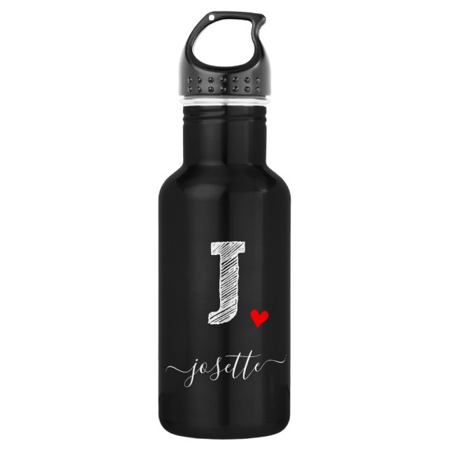 Retro Sketch Monogram Letter J, Water Bottle (Front)