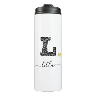 Retro Sketch Monogram Letter L, Thermal Tumbler