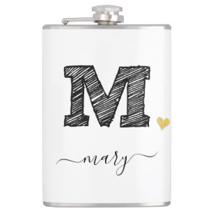 Retro Sketch Monogram Letter M, Flask