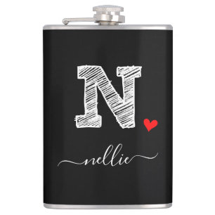 Retro Sketch Monogram Letter N, Flask
