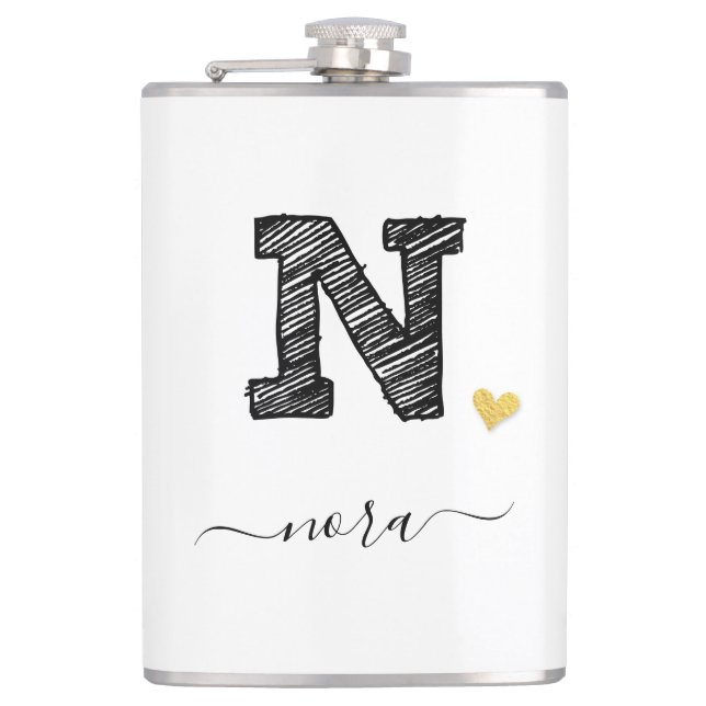 Retro Sketch Monogram Letter N, Flask (Front)