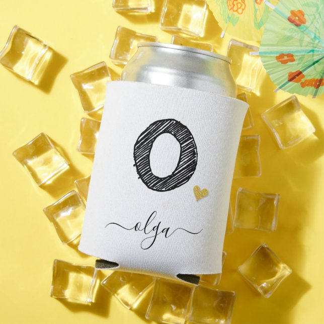 Retro Sketch Monogram Letter O, Can Cooler (In Situ Summer)