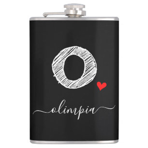 Retro Sketch Monogram Letter O, Flask