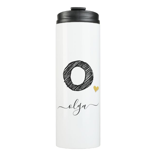 Retro Sketch Monogram Letter O, Thermal Tumbler (Front)