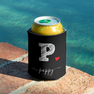 Retro Sketch Monogram Letter P, Can Cooler