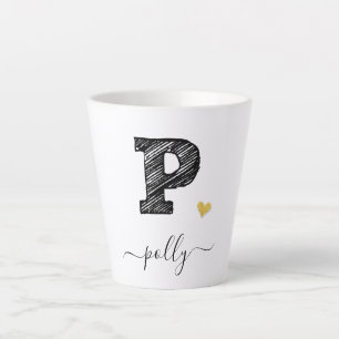 Retro Sketch Monogram Letter P, Latte Mug