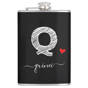 Retro Sketch Monogram Letter Q, Flask