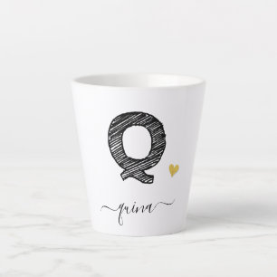 Retro Sketch Monogram Letter Q, Latte Mug